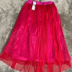 Red tea length tulle skirt